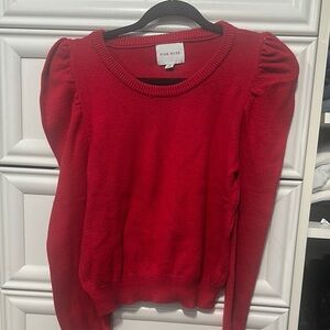 Pink Rose Red Puff Shoulder Sweatshirt